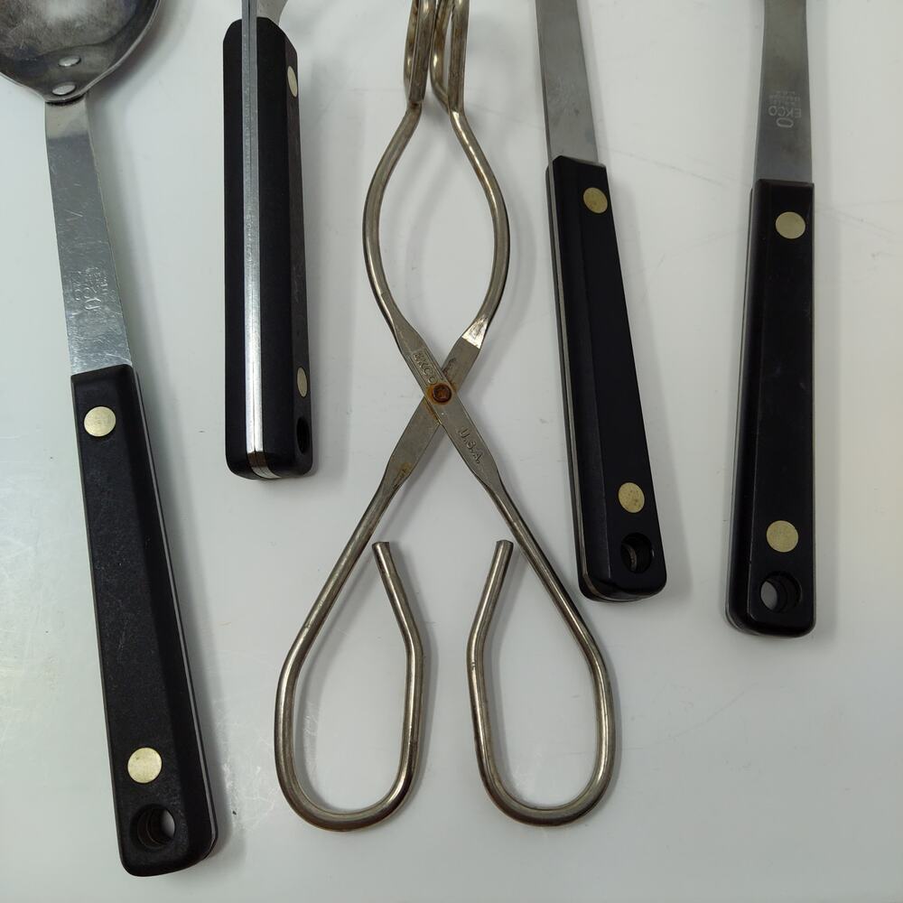 4X Ekco Flint Arrowhead Utensil Set + Vanadium Fork Spoon Mash Black Handle Vtg - Picture 6 of 8
